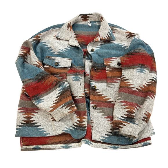 ePretty Jackets & Blazers - ePretty Chicago Aztec Overshirt Shirt Womens Size L Multicolor Blanket Relaxed